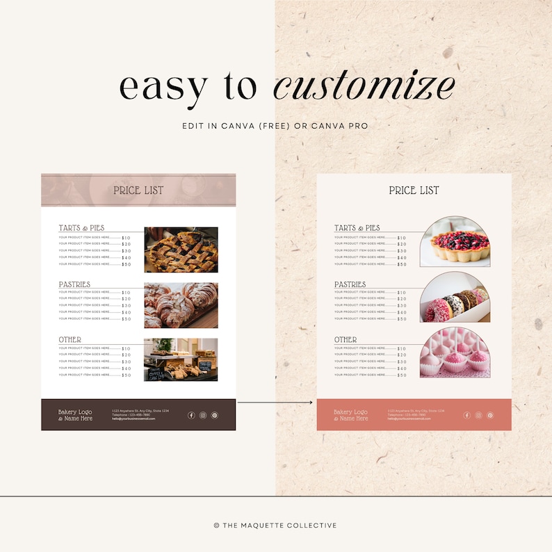 Bakery Price List, Invoice Template for Small Bakeries, Editable Canva ...