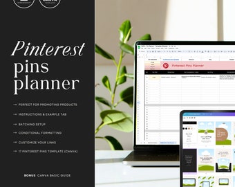 Pinterest Pin Planner, Pinterest™ Google Spreadsheet Planner, Pinterest Pins Canva Template, Social Media Planner, INSTANT DOWNLOAD - MCEN41