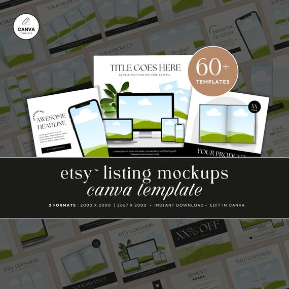 Etsy Listing Thumbnail, Editable Etsy™ Canva Mockup Bundle, Digital Seller Listing Graphics Template, INSTANT DOWNLOAD - MCEN32 - Modern