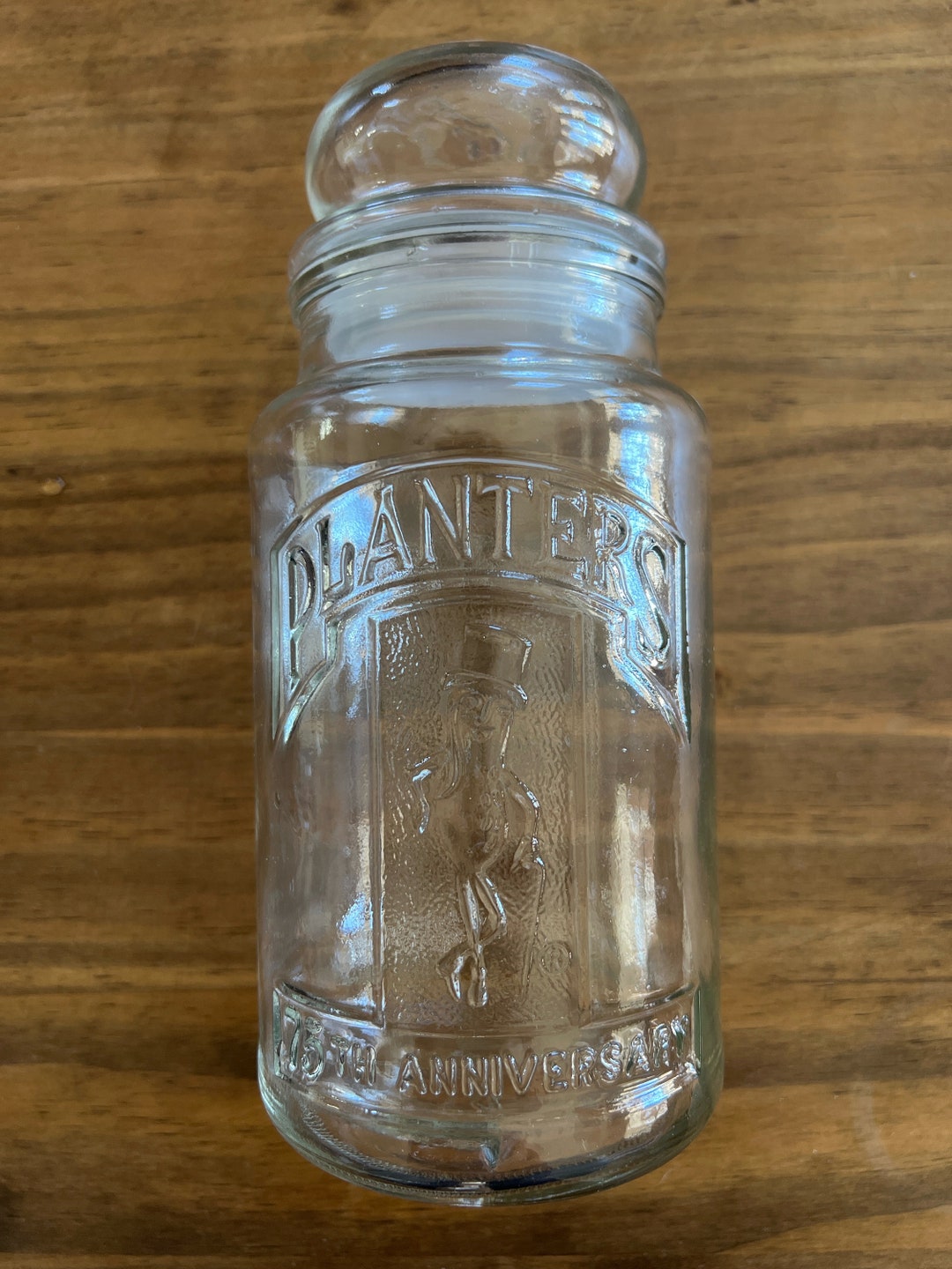75th Anniversary Planters Peanut Glass Jar, With Lid. rare Find Mint