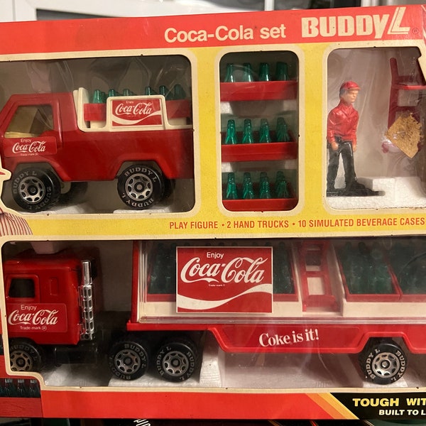 Hard to find, rare Coca Cola Buddy L Brute Sturdy Steel 15 Piece Set Vintage 1984