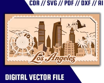 Pobierz plik wektorowy z warstwową panoramą Los Angeles 3D — SVG, PDF, CDR i inne opcje pobierania