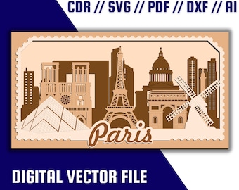Pobierz plik wektorowy z warstwową panoramą Paryża w formacie 3D — SVG, PDF, CDR i inne opcje pobierania