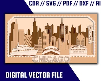 Pobierz plik wektorowy z warstwową panoramą Chicago 3D — SVG, PDF, CDR i inne opcje pobierania