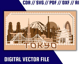 Pobierz plik wektorowy z warstwową panoramą Tokio 3D — SVG, PDF, CDR i inne opcje pobierania