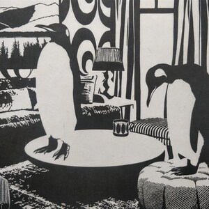 Penguins Linoprint : Hand Carved Limited Edition Art Print