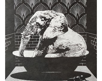 Long day, Original Elephant lino-print, Hand carved, Limited edition