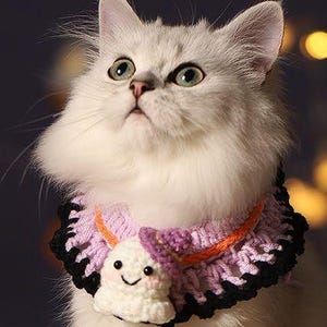 Crochet Halloween Ghost Collar Bib: Pet Costume Accessory