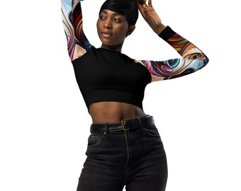 Recycled long-sleeve crop top black/multicolor