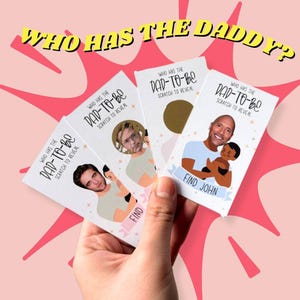 Jeu de fête de baby shower IMPRIMÉ, « A qui a un papa », cartes à gratter, idées de baby shower, trouver le papa, jeu de célébrités