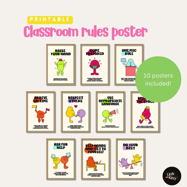 Classroom Rules Posters for Kids, Classroom Management, Elementary ...