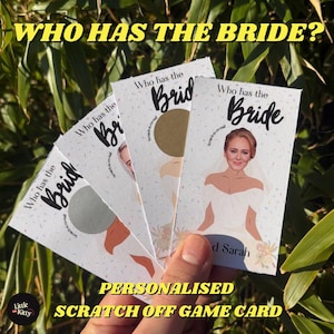 Jeu de mariage EVJF IMPRIMÉ, qui a la mariée, cartes à gratter, trouver la mariée, jeu d'enterrement de vie de jeune fille, jeu de douche nuptiale