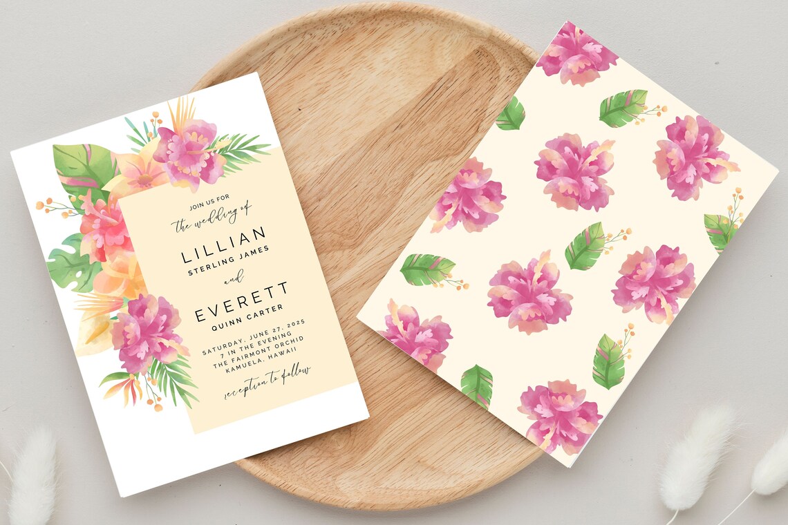 Hawaii Wedding Invitation Template, Printable Tropical Wedding Instant ...