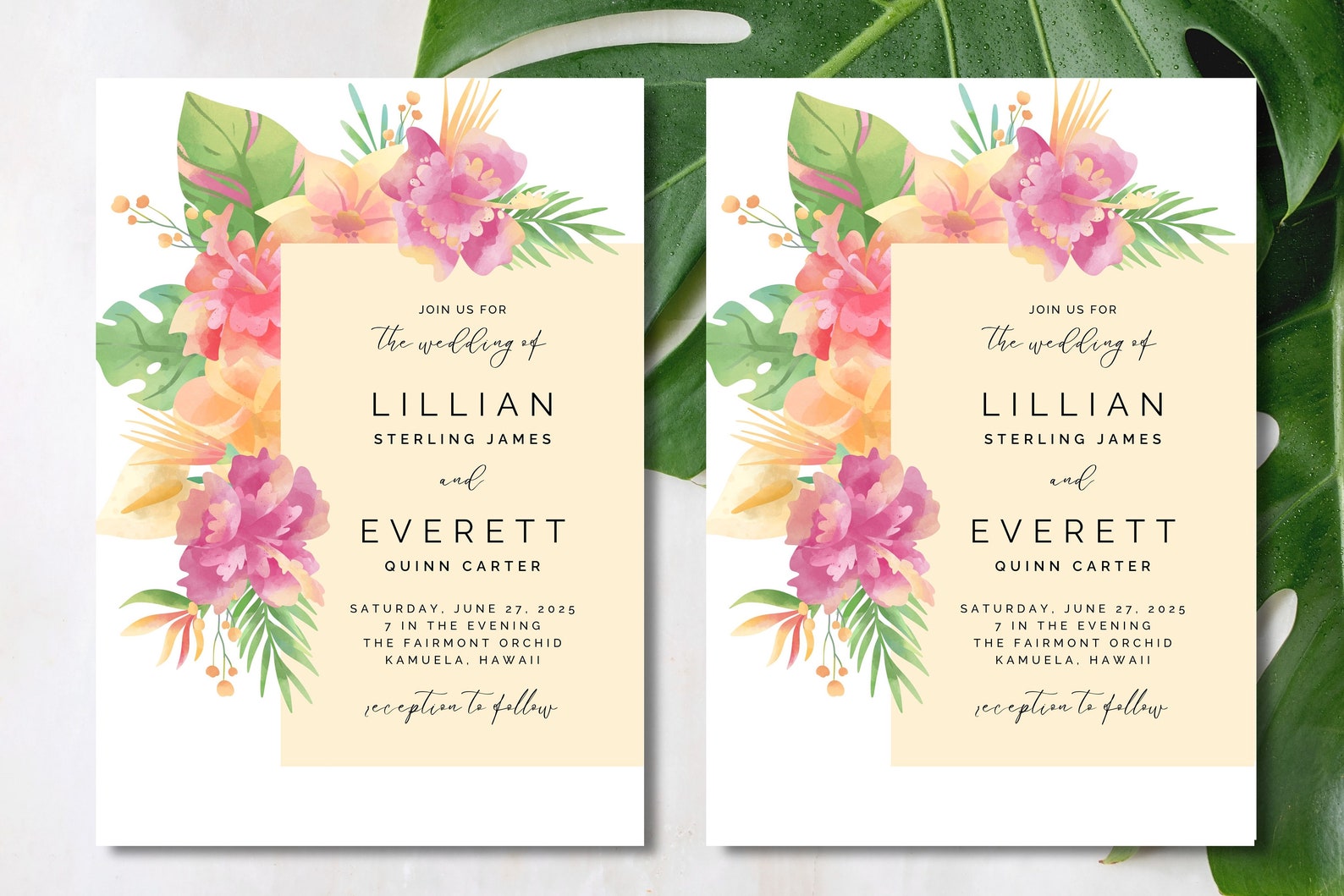 Hawaii Wedding Invitation Template, Printable Tropical Wedding Instant ...