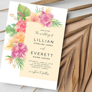 Hawaii Wedding Invitation Template, Printable Tropical Wedding Instant Download Invite, DIY Editable Beach Destination Wedding Invites