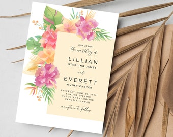 Hawaii Wedding RSVP Enclosure Card Template, Printable Tropical Wedding ...