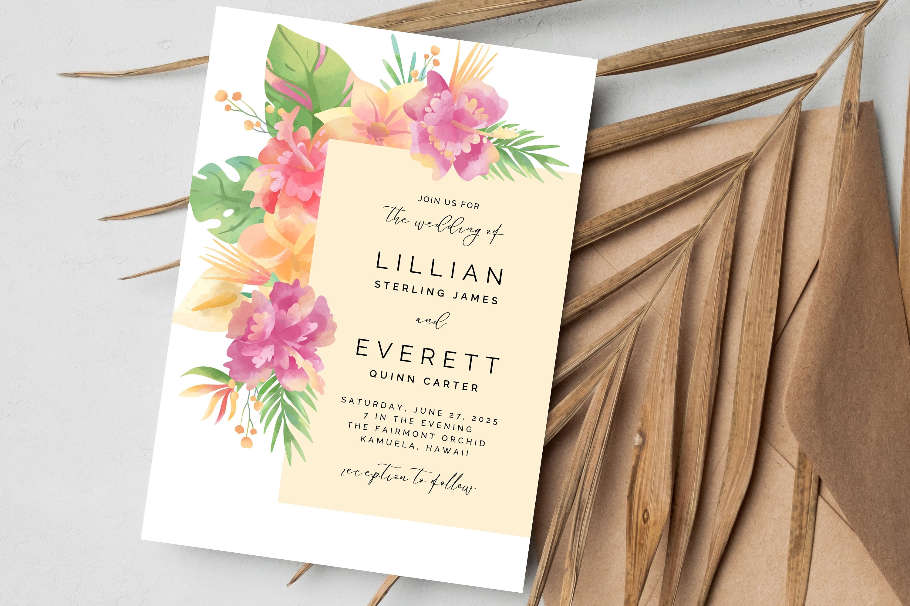 Hawaii Wedding Invitation Template, Printable Tropical Wedding Instant ...