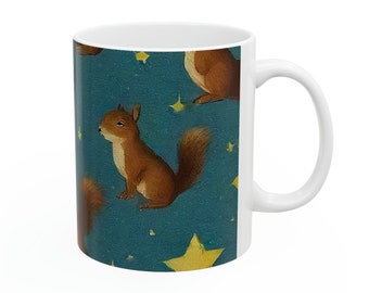 Squirrels, starry night, stars, night, tea cup, coffe mug, bedtime Ceramic Mug, 11oz