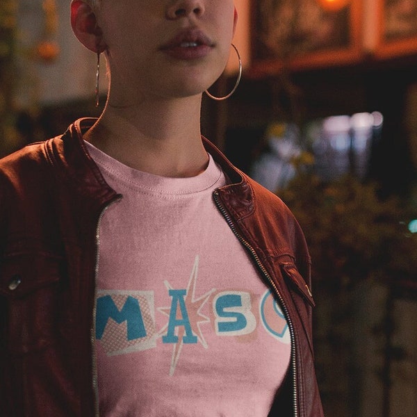 Queer Masc T-shirt | Mid-Century Style LGBTQ, Trans Masc, Butch Lesbian Clothing | Gift for Pride | Pink and Teal Typography