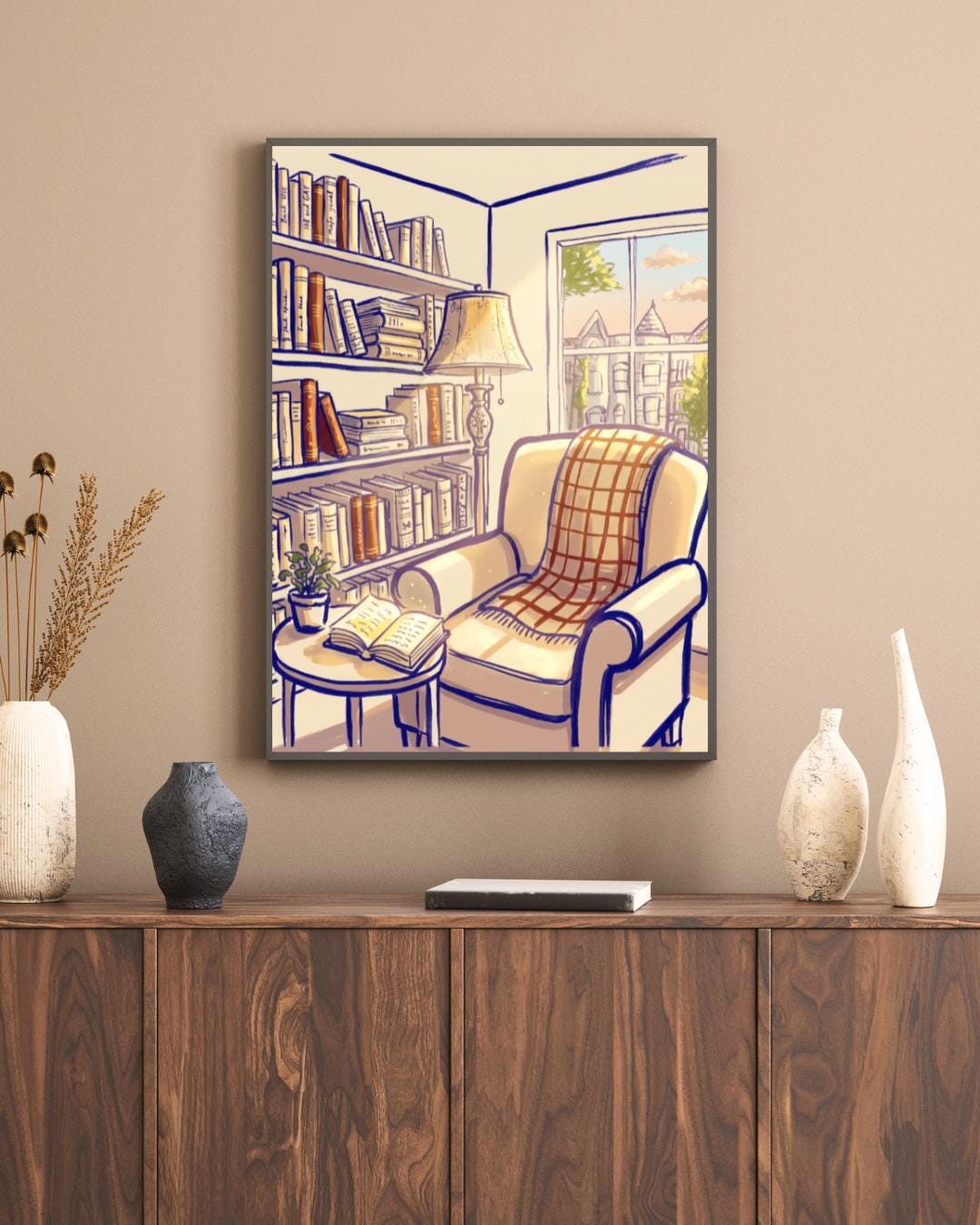 Cozy Reading Nook Art Print, Book Lover Gift, Bookish Wall Art, Library ...