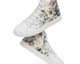 Bridal sneakers, Floral high top canvas bridal shoes in muted neutrals for bride, wedding, bachelorette, engagement