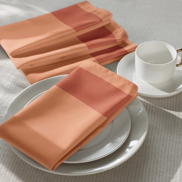 Bold Color Block Striped Cloth Napkin Set | Set of Four (4) Colorful Duotone Peach and Terracotta Stripe Dinner Napkins