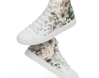 Bridal party sneakers, Floral high top canvas bridal shoes in muted neutrals for bridesmaid, wedding party, bachelorette, engagement