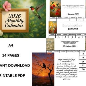 2026 Monthly Wall Calendar Bird Landscape Art Printable Calendar Nature Theme Botanical Wall Art Wildlife Digital Download PDF Home Office