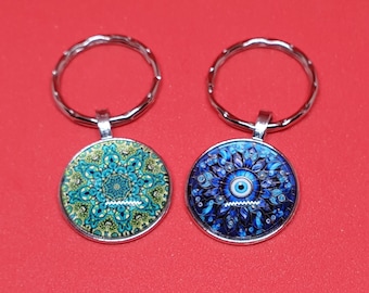 Evil Eye Keychain, Mandala Amulet: Spiritual Protection Keyring + Gift Bag
