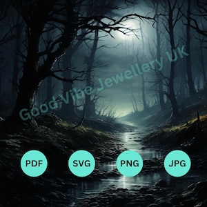 Dark Forest Wall Art | Bestseller Digital Art | Mystical Forest Night Scene | Dark Trees PNG | Spiritual Forest Wall Art | Dark Forest River