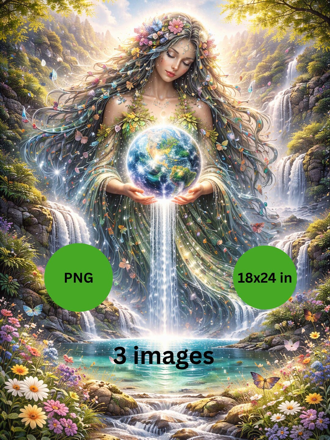 Mother Earth Fantasy Waterfall & Tree of Life Set | Earth Day Digital ...