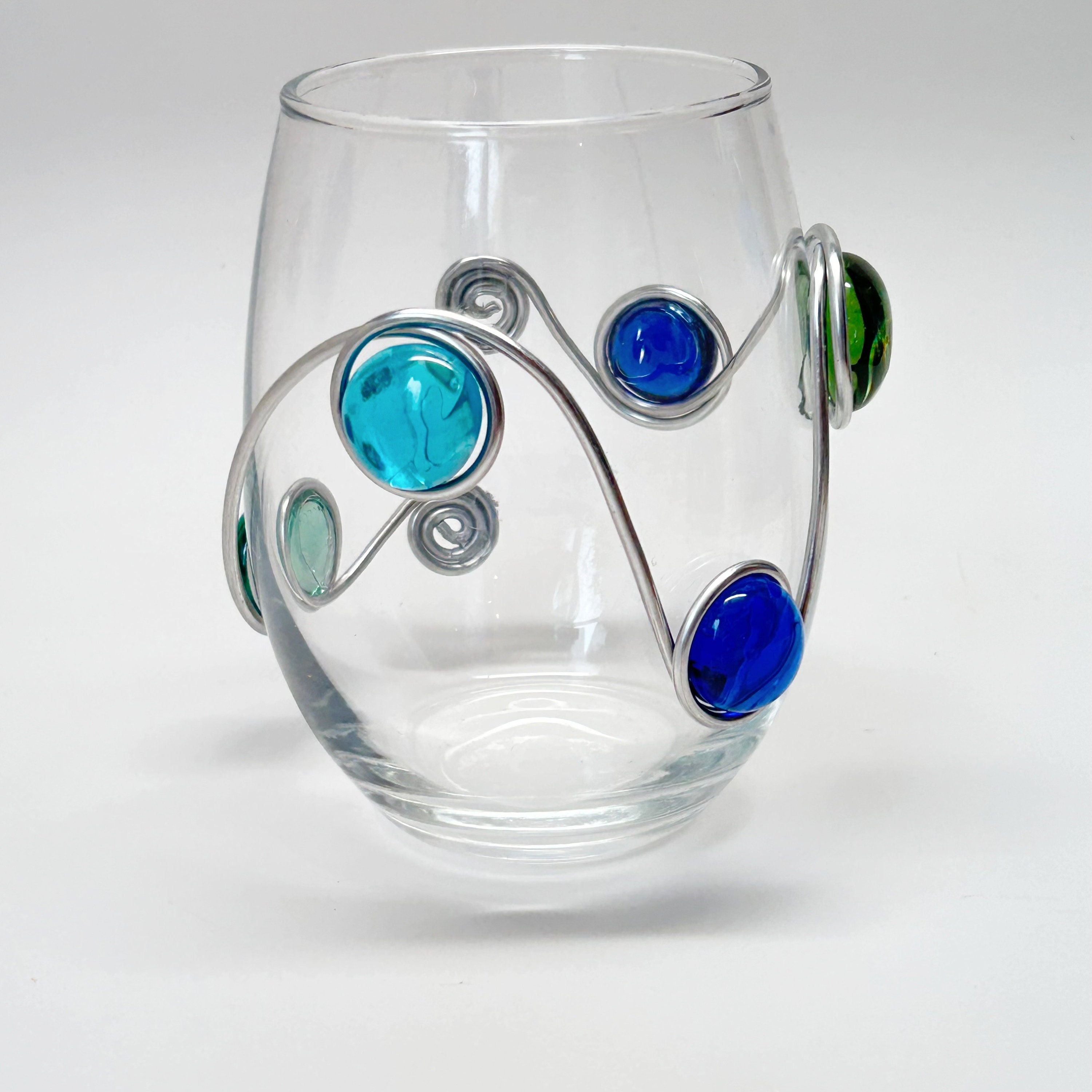 Stemless Wine Glass, Wire Wrapped Wine Glass, Handcrafted Wine Glass