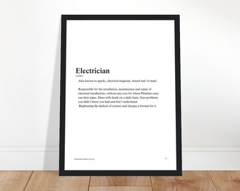 Electrician Definition - Premium Matte Paper Wooden Framed Poster