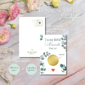 Carte à Gratter - Bonne Nouvelle - Révélation - Arrivée de bébé - Bébé - Nouvelle - Futurs Parents - Cartes - Annonces - Eucalyptus