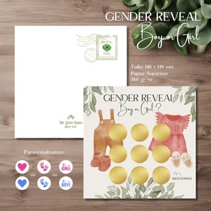 Carte à gratter - Gender Reveal - Révélation sexe  - Jeux - Morpions - Baby Shower - Baby - Rose - Bleu -