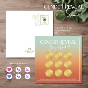 Sunset - Carte à gratter - Carte Gender Reveal - Gender Reveal - Révélation sexe - Garçon ou Fille - Boy or Girl - Jeux - Morpions
