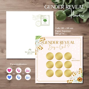 Flowers - Carte à gratter - Carte Gender Reveal - Gender Reveal - Révélation sexe - Garçon ou Fille - Boy or Girl - Jeux - Morpions