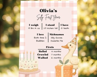 One Silly Goose First Birthday First Year Sign Template  (Digital Download)