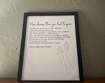 More dreams than you had to spare printable poetry wall art, digital download, poem prints