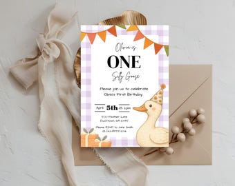 5x7 Purple One Silly Goose First Birthday Digital Invitation Template