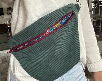 XL waistband, green velvet, Bordeaux strap,