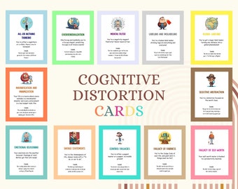 CGT-flashkaarten voor zelfhulptherapie: nutteloos denken, cognitieve vervorming, hulp bij depressie, trauma PTSS-werkbladen direct downloaden