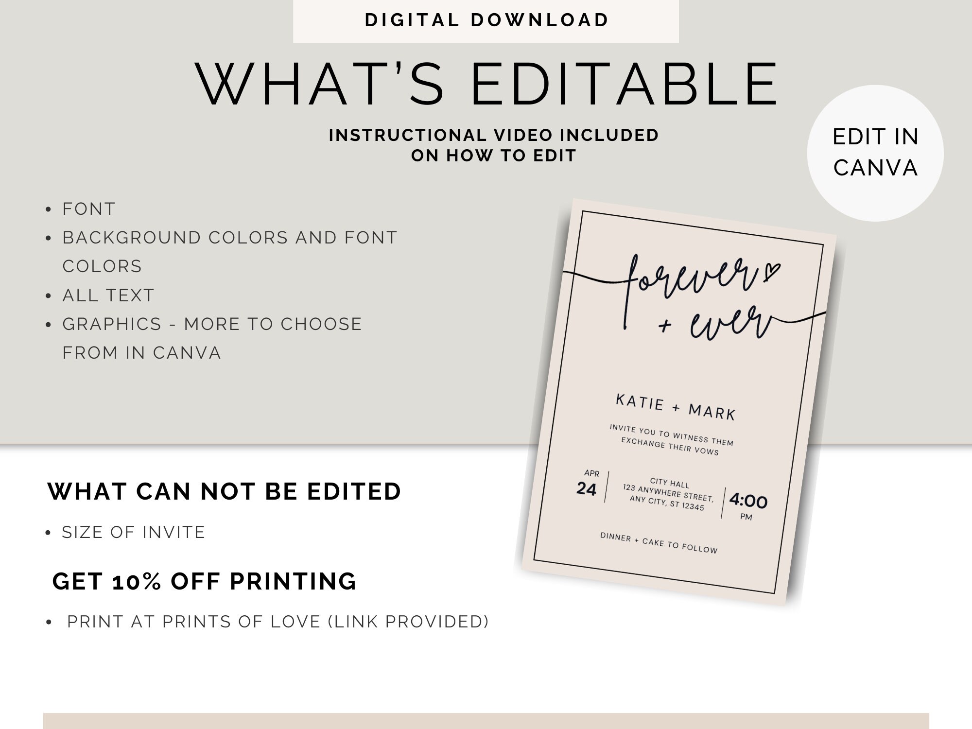 Elopement, City Hall, Courthouse Wedding Editable Digital Invitation ...