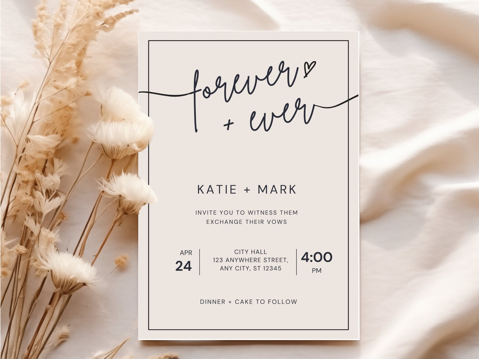 Elopement, City Hall, Courthouse Wedding Editable Digital Invitation ...