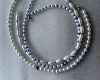 Handgemachte Choker Perlenkette | Perlen Halskette mit Glasperlen mit Imitation Süßwasserperlen | Perlenchoker Anschluss Edelstahl gold