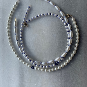 Handmade Choker Pearl Necklace | Beaded necklace with glass beads with imitation freshwater pearls | Pearl choker connection stainless steel gold