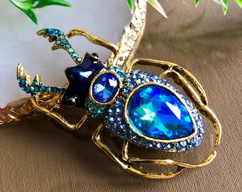 Blaue Kristall Käfer Brosche: Vintage Style Insekten Schmuck