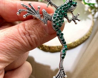 Rhinestone Frog Brooch: Sparkly Enamel Toad Pin