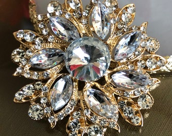 Broche ronde en cristal avec strass, bijoux blancs, cadeau de style vintage