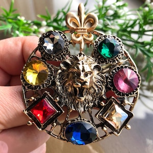 Large brooch, Lion head brooch, Vintage style jewellery, Lion Pin, Animal brooch pin
